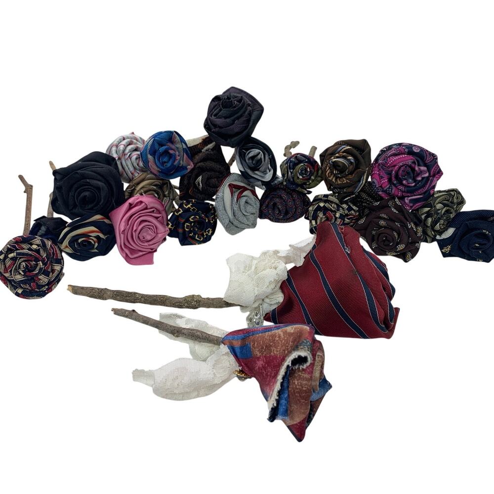24 Handmade Upcycled Neck Tie Individual Roses Floral Arranging Craft Project